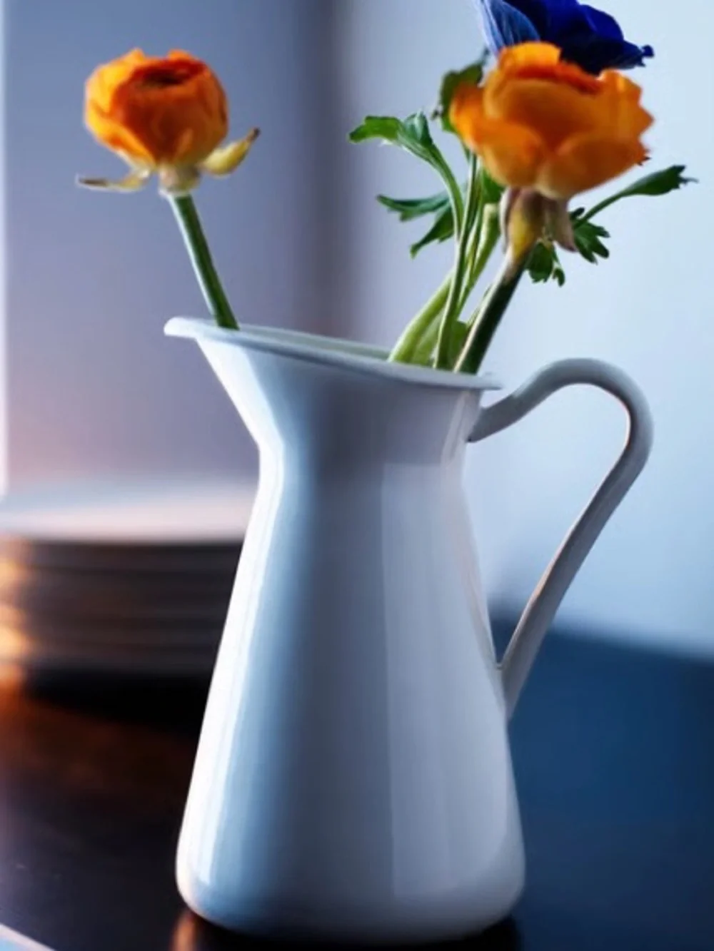 Off White Steel / Enamel Pitcher / Vase